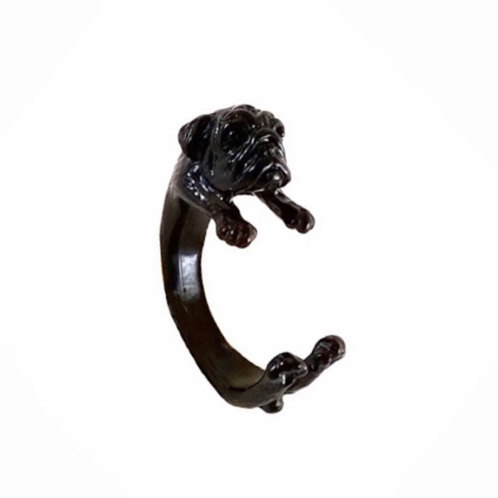 Black Pug Adjustable Ring